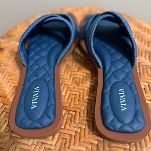 Vivaia Pillow Top Slide Strappy Sandals Mayara Denim Woven Size 7.5